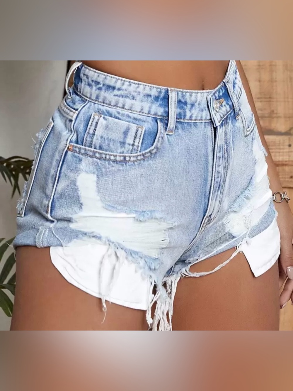 High-Rise Light Blue Denim Frayed Hem Women’s Shorts